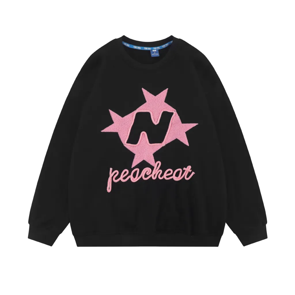 Embroidered Pullover Drop-shoulder Long-sleeve Men's Sweater Top - Black