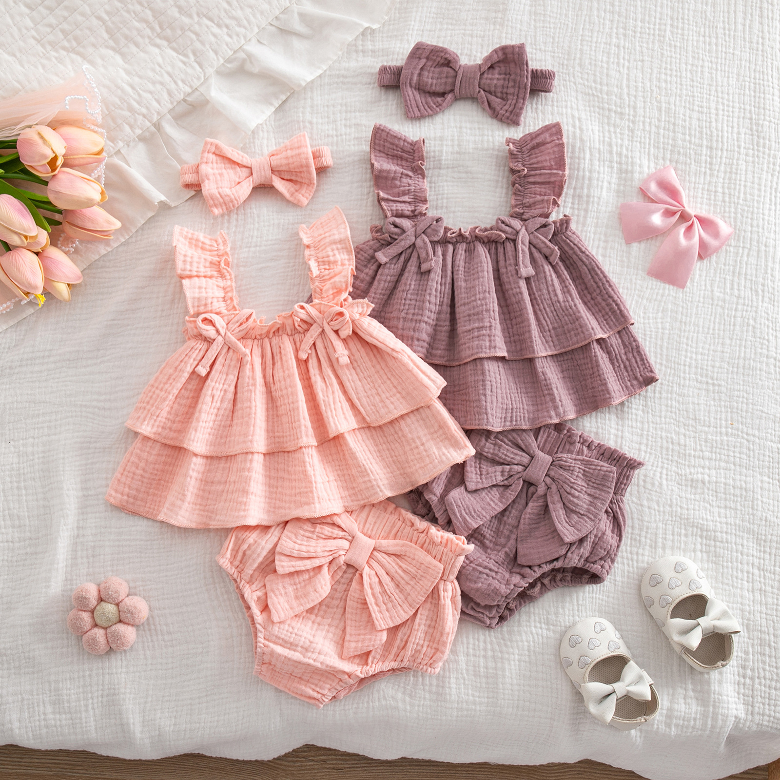 Strap Top Baby Girl Shorts Headscarf Multi-Piece