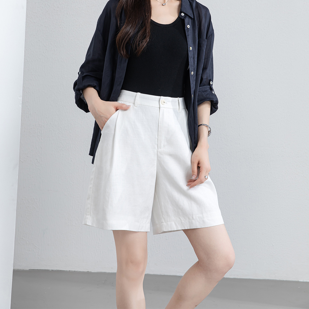 Summer White Tencel Linen Shorts