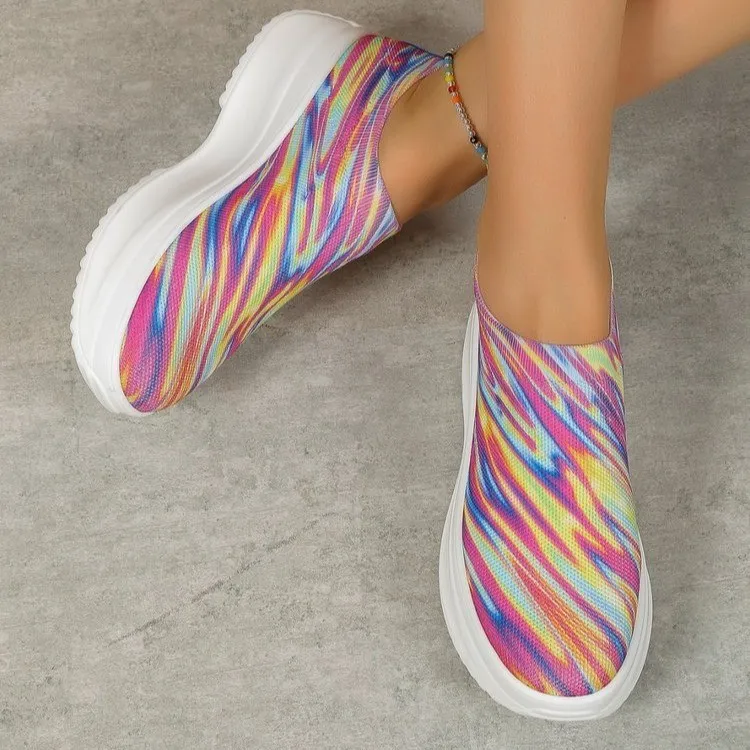 European And American Platform Color Gradient Fly-knit Sneakers - Purple