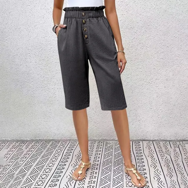 Fashion Solid Color Women's Casual Pants Shorts Dark Gray - Shop at LoveMi