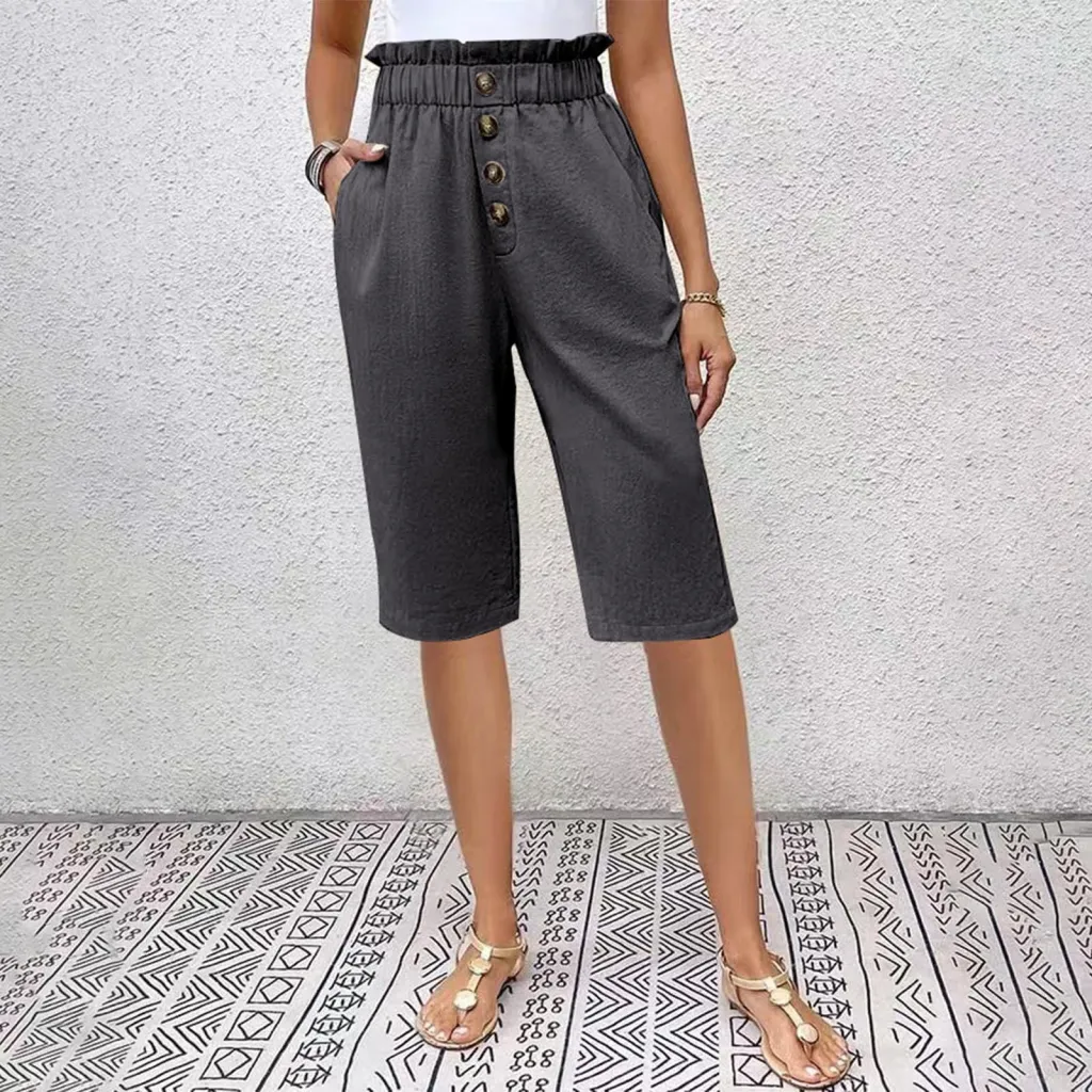Fashion Solid Color Women's Casual Pants Shorts - Dark Gray