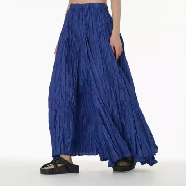 Irregular Ultra long Mop Umbrella Skirt Slimming Pleated Half length Azure Blue - Shop at LoveMi