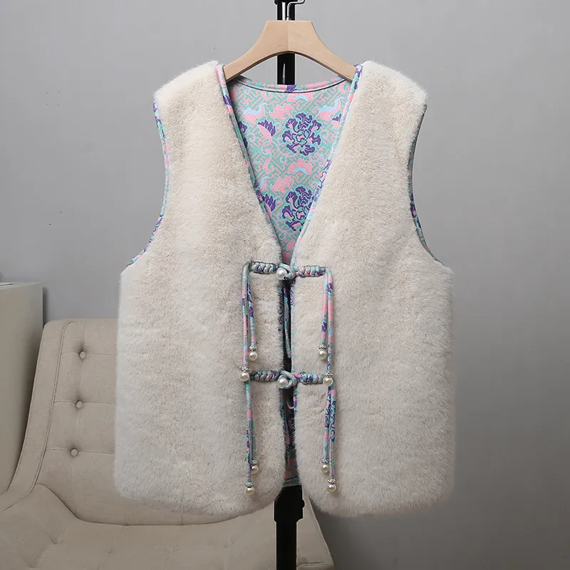 Double-sided Retro Buckle For Women Mink Fur Vest - White