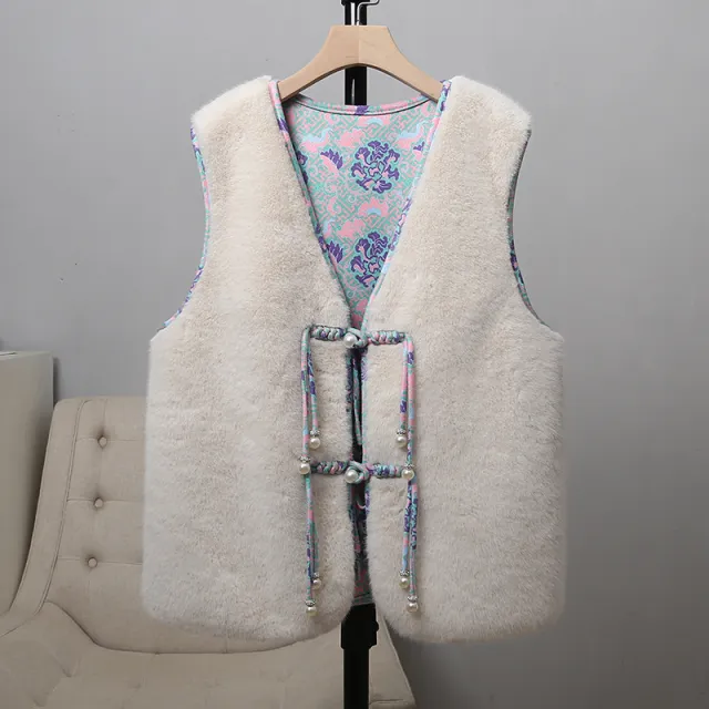 Double sided Retro Buckle For Women Mink Fur Vest White - Shop at LoveMi