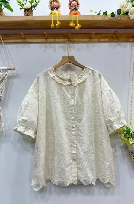 Turn-down Collar Japanese-style Cotton-linen Short-sleeve Shirt