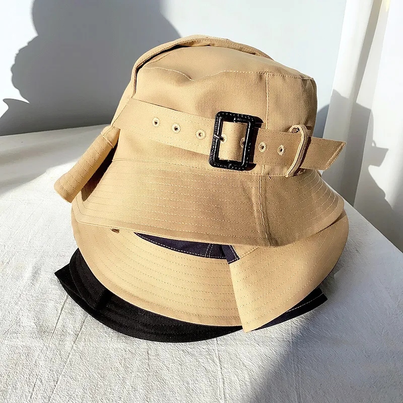 Fisherman Cotton Hat Women's Overalls Wind Bucket Hat Trench Coat Hem - Khaki