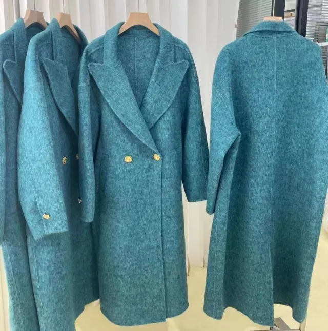 Lapel Loose Over Knee Wool Coat Blue - Shop at LoveMi