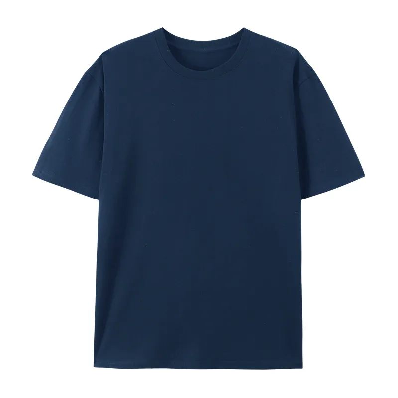 Cotton Round Neck T-shirt Heavy Loose Short Sleeve - Blue