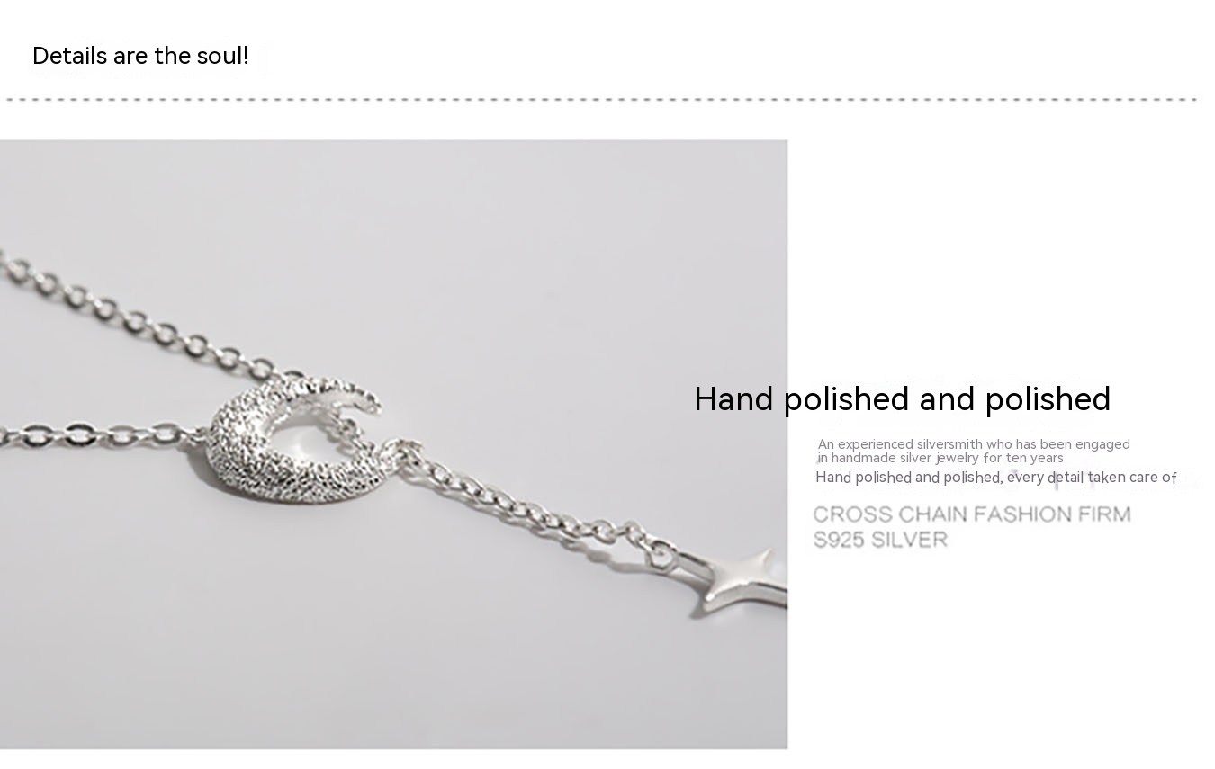 Women's Summer Simple Niche Design Frosted Moon And Star Pendant Clavicle Necklace
