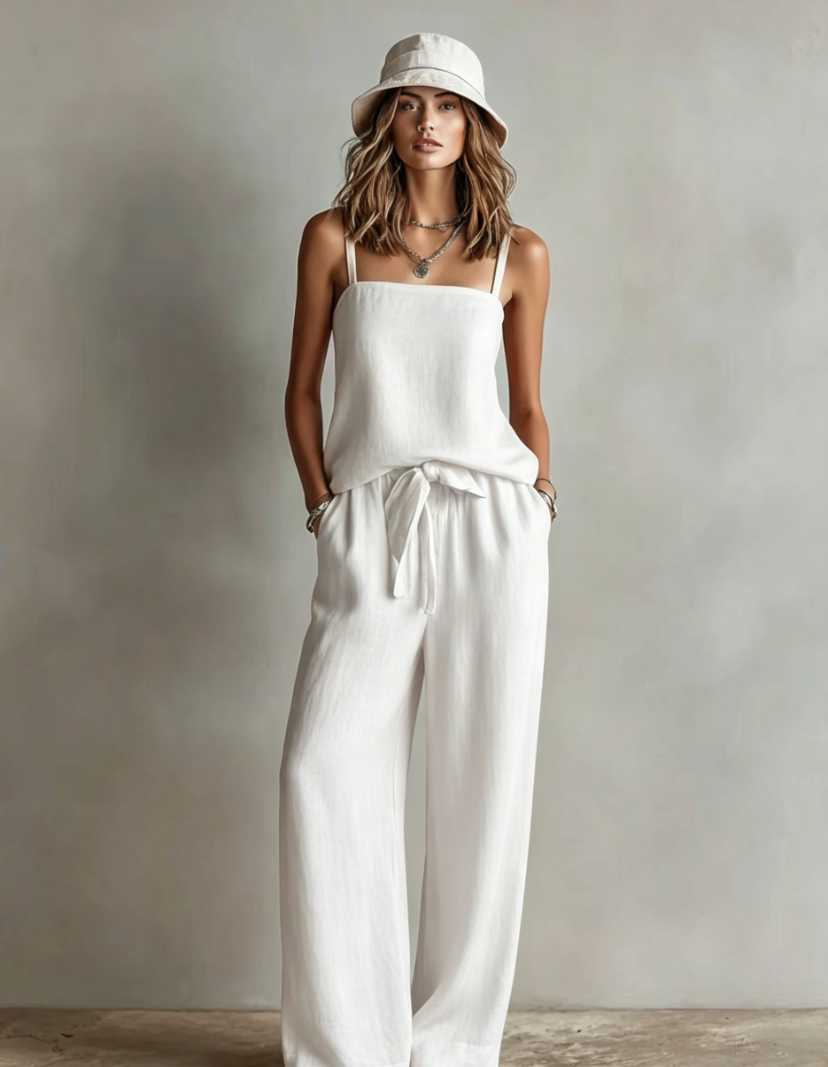 Women's cami top and wide-leg pants in orange – bold color casual two-piece set