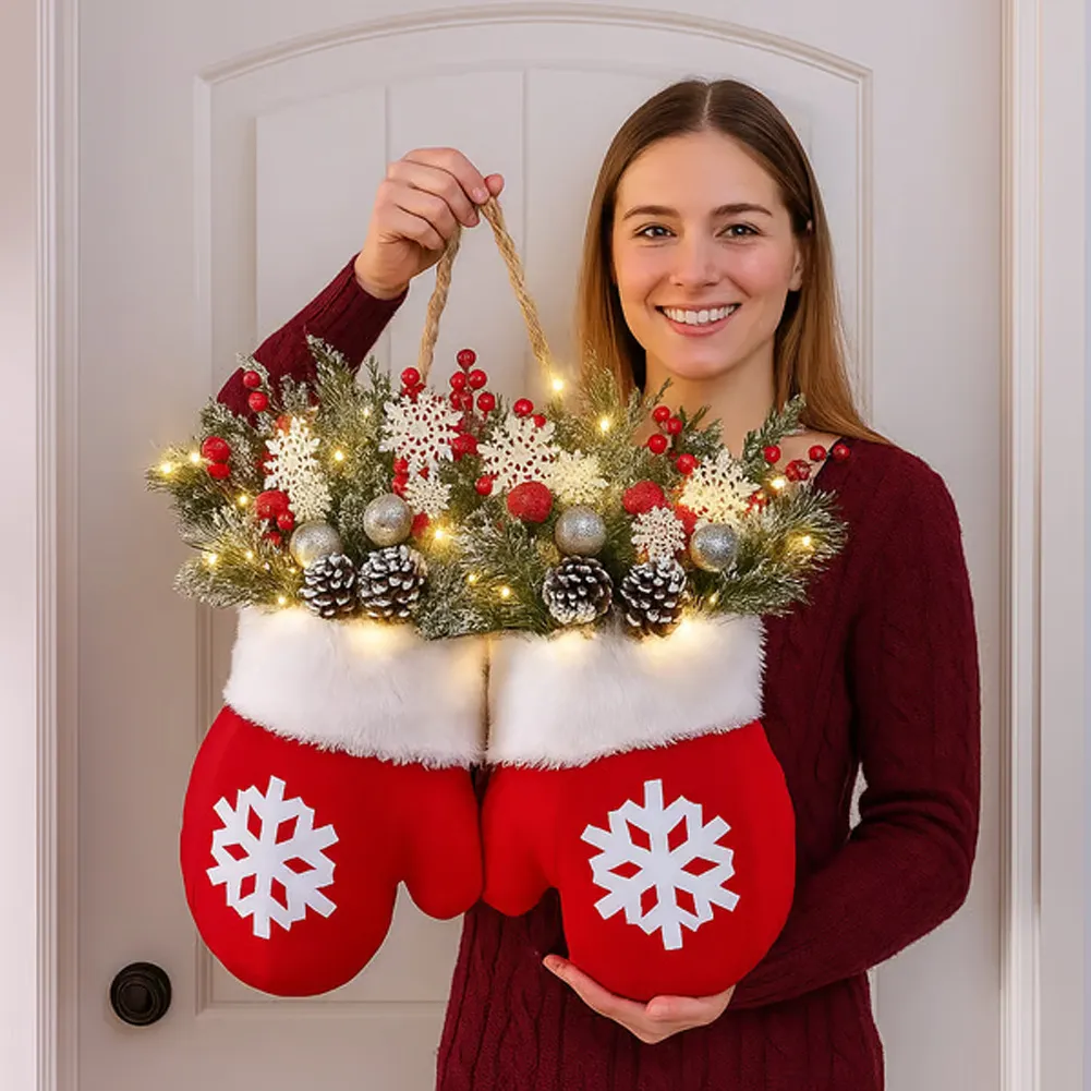 Christmas Garland Creative Glove Shaped Simulated Flower Wreath Window Door Gate Decoration Door Sign Xmas Party Decoration – image 7