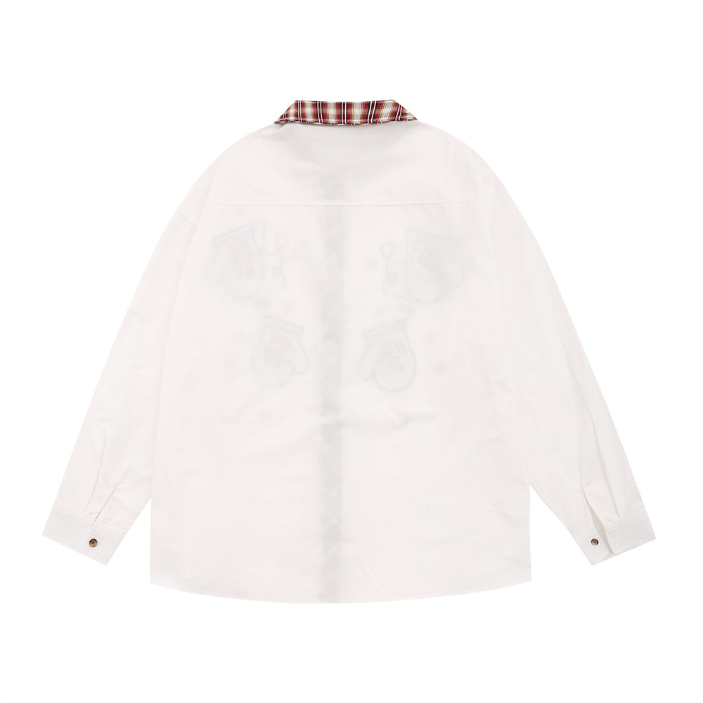 Christmas Embroidered Long Sleeve Shirt Paste Cloth Embroidery Contrast Color Lapels Loose Top