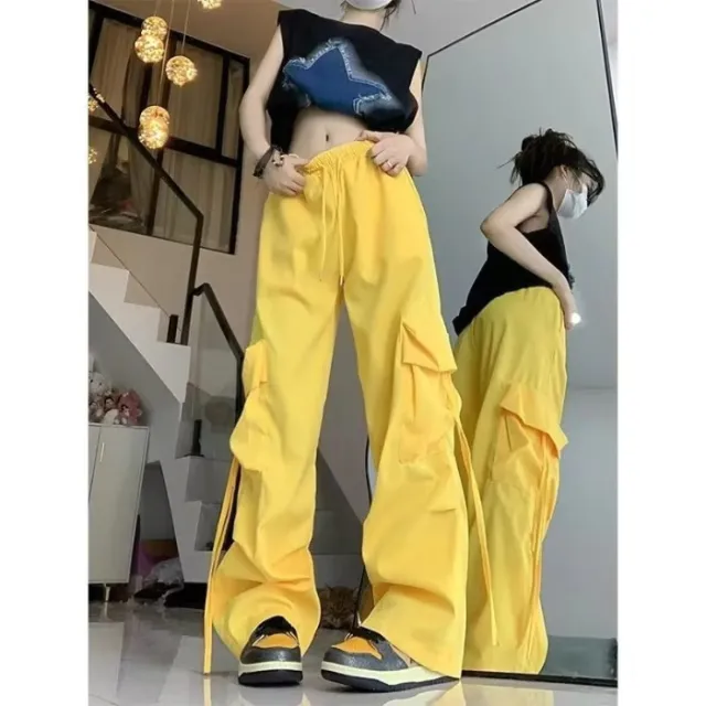 Loose Design Casual Mopping American Retro Trousers Women Yellow - Shop at LoveMi