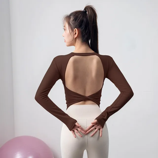 Autumn And Winter Long sleeve Fitness Wear With Chest Pads Brown - Shop at LoveMi