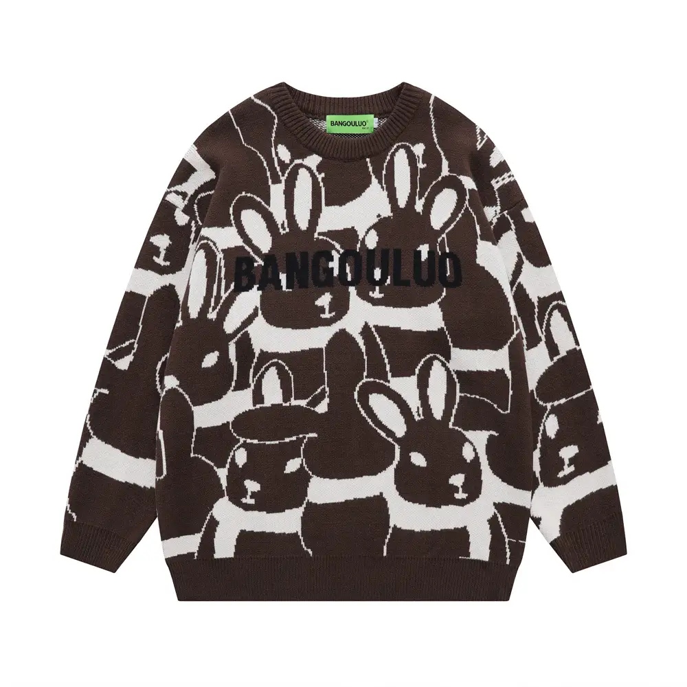 Full Printed Jacquard Cartoon Rabbit Round Neck Sweater