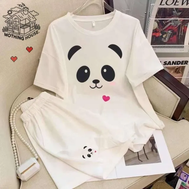 Cartoon Cute Loose Round Neck Pullover Double Short Leisure Sports Suit - Shop at LoveMi