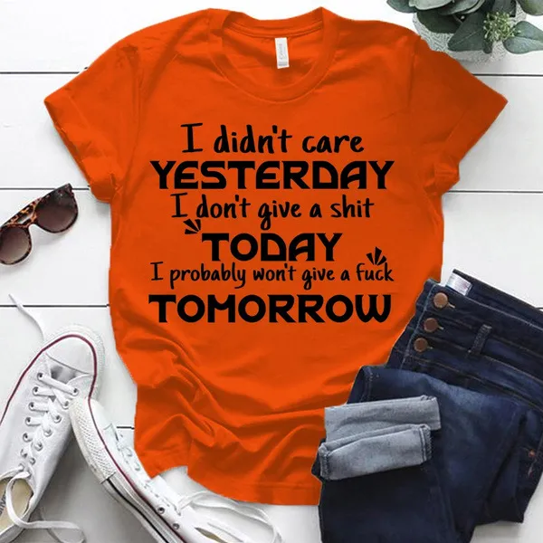 Funny Letter Pattern Printed Short sleeved T shirt Women's Top Orange - Shop at LoveMi