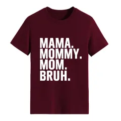 Letter Fashion Round Neck Women's Short Sleeve T-shirt Cross-border Foreign Trade - Wine Red White Font - View 1