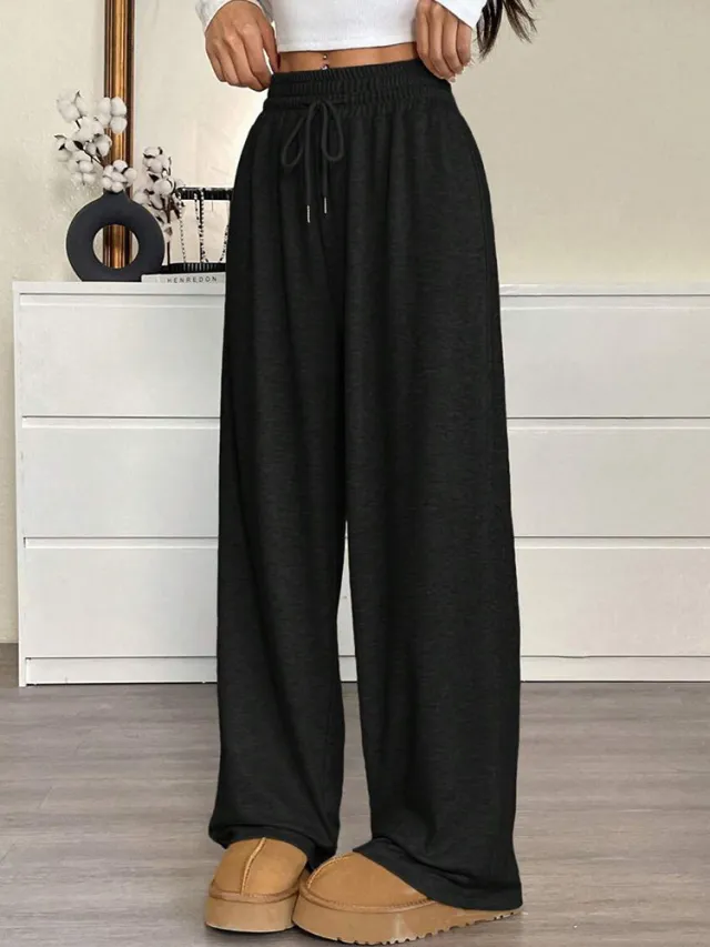 Solid Color Women's Clothes Casual Pants Loose Commuter Trousers Black - Shop at LoveMi