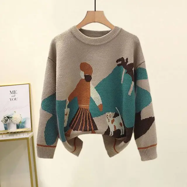 Women's Clothing Western Style Knitted Sweater Khaki Sweater - Shop at LoveMi
