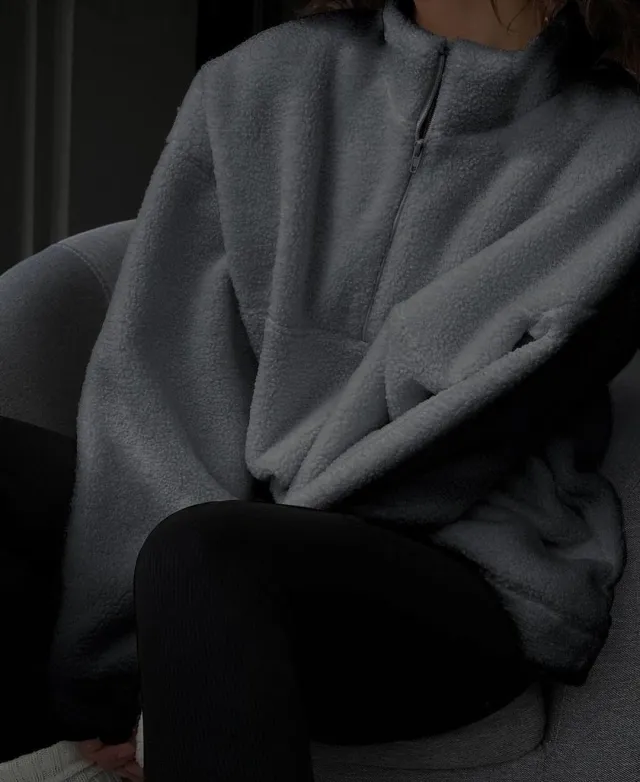 Solid Color European And American Zipper Collar Plush Coat Dark Gray - Shop at LoveMi