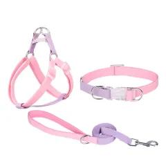 Polyester Ribbon Dog Collar Pet Hand Holding Rope - 3Pcs Set Pink Purple - View 1