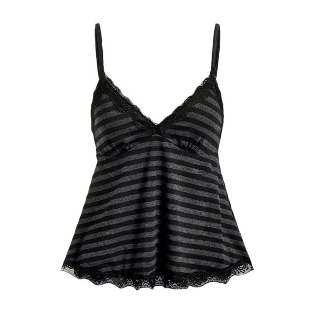 Women's Striped Contrast Lace Lace collared Blouse Black And Gray Stripes - Shop at LoveMi