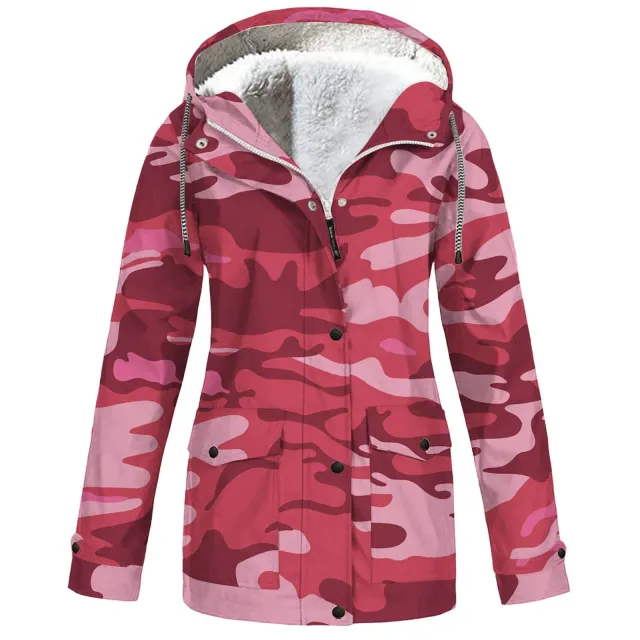 Hooded Camouflage Waterproof Outdoor Shell Jacket Men's And Women's Coats Rose Red - Shop at LoveMi