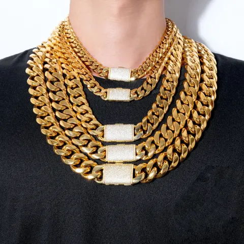 Stainless Steel Hip-Hop Necklace with Zircon Clasp