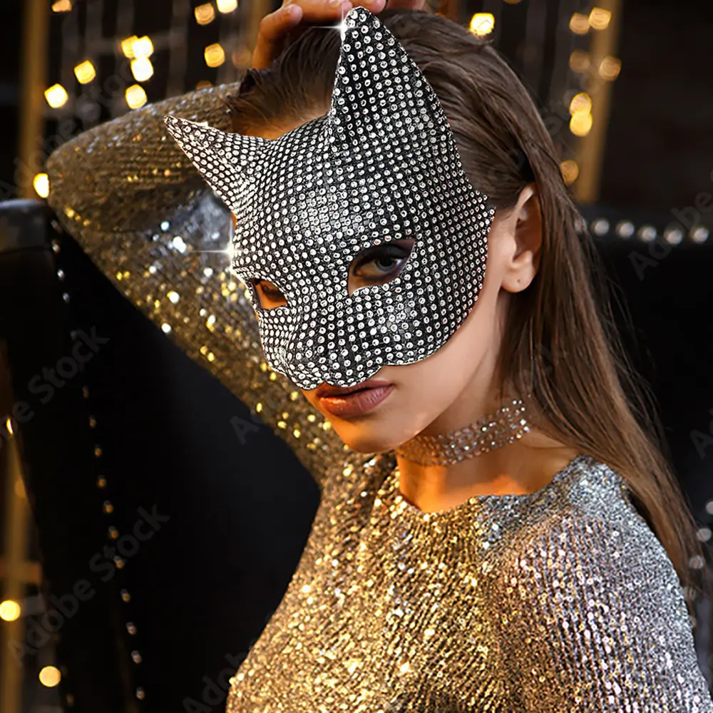 Halloween Diamond Cat Mask Gloves Suit Sexy