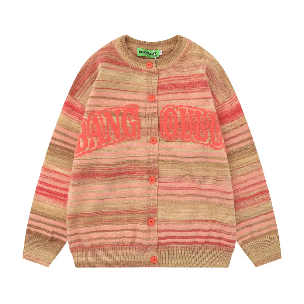 Striped Round Neck Cardigan Sweater For Women