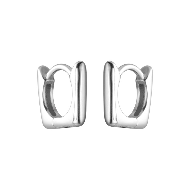 925 Sterling Silver Geometric Glossy Square Ear Clip Women's Simple