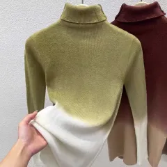 Gradient Colour Turtleneck Wool Sweater Women's Bottoming Sweater French Top - Green - View 1