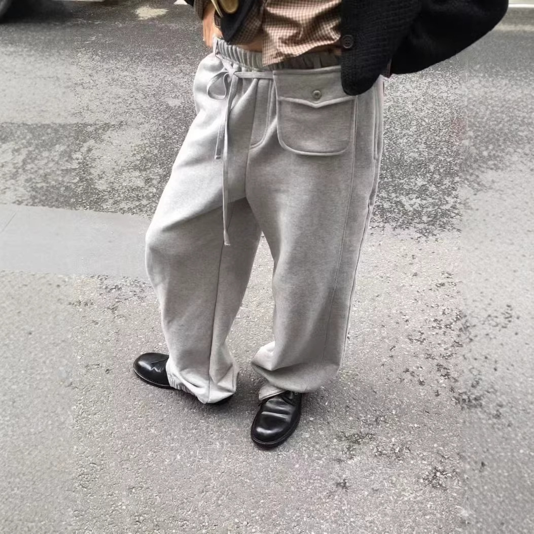 Pair With A Small Waist Bag Fleece-lined Korean-designed Intricately Detailed Vintage-style Casual Pants