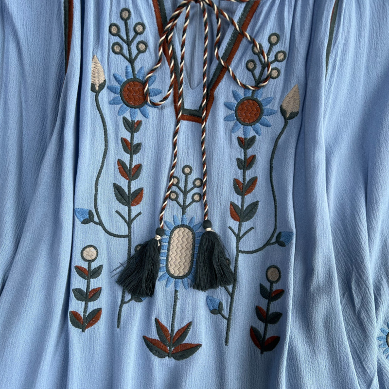 Embroidery Slimming Doll Top Female Round Neck Pullover Shirt