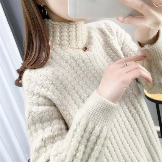 Fashionable Cable knit Turtleneck Sweater For Women Beige - Shop at LoveMi
