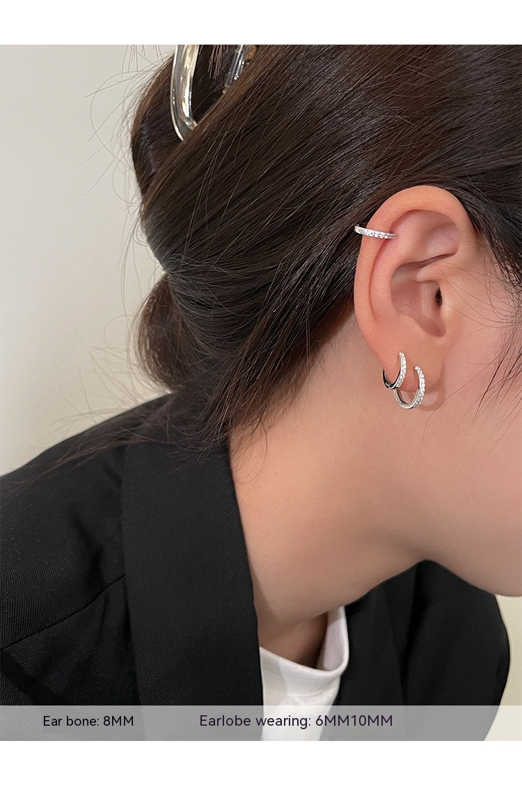 999 Sterling Silver Ear Clip Gang Drill Zircon Earrings