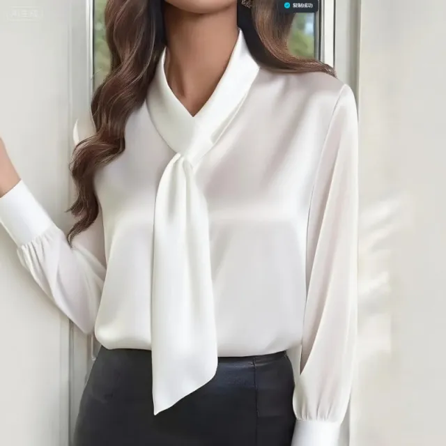 Autumn Solid Color Fashion Design Sense Streamer Long Sleeve Shirt Women's Clothing White - Shop at LoveMi
