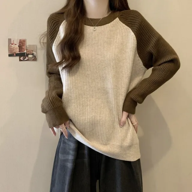 Loose Slim fit Color blocked Top To Cover The Belly Apricot - Shop at LoveMi
