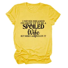 Casual Letter Print I Never Dreamed I's Grow Round Neck Short Sleeve - Yellow - View 1
