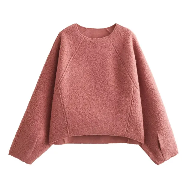 Women's Fashion Casual Bead Leather Crew Neck Sweater Coat Brick Red - Shop at LoveMi