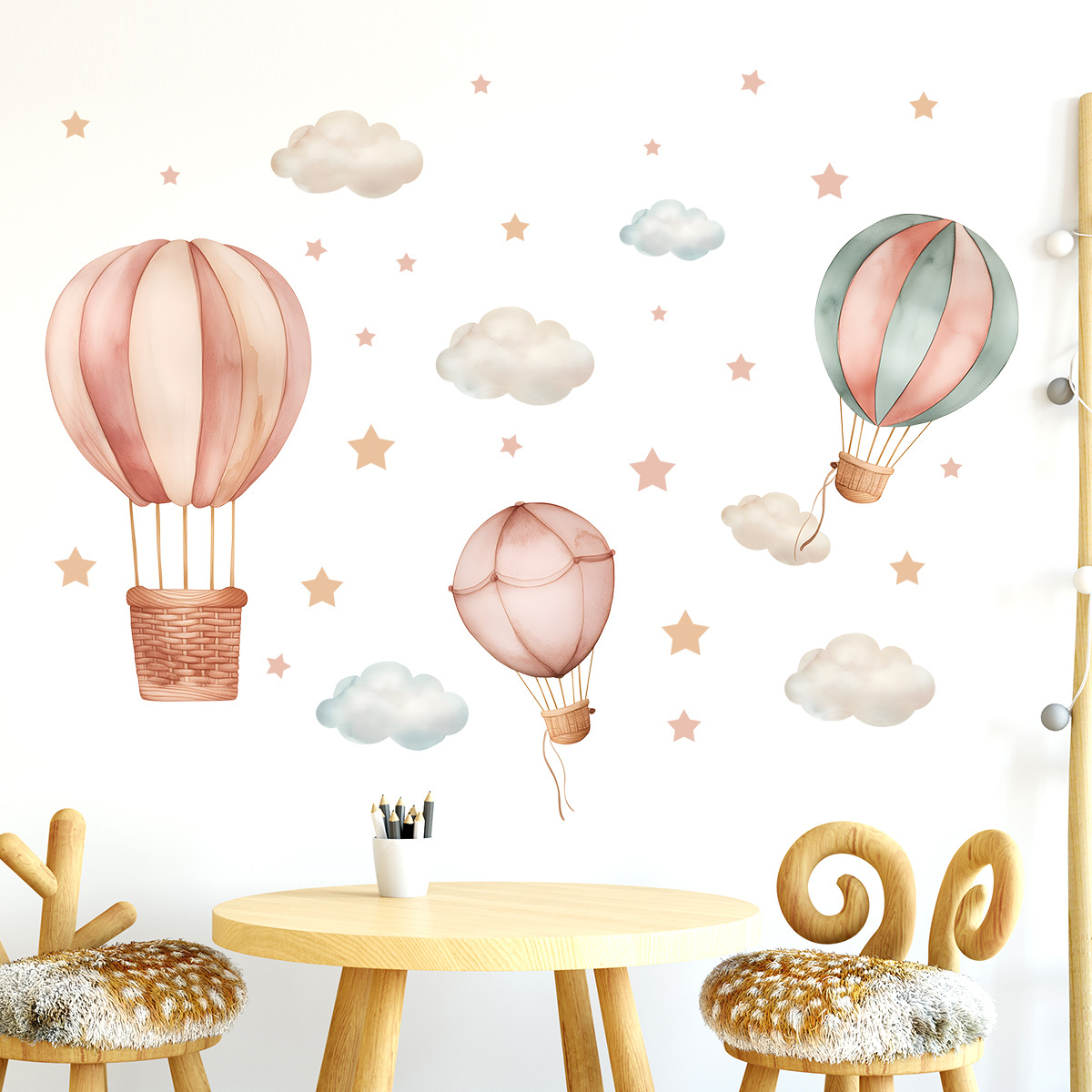 Title 7, Cloud Hot Air Balloon Self-adhesive Wall Sticke...