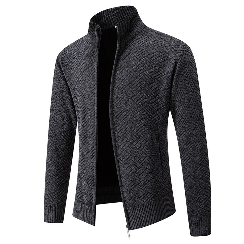 Warm Thickened Knit Zipper Stand Collar Men’s Cardigan Sweater Warm Thickened Knit Zipper Stand Collar Men’s Cardigan Sweater