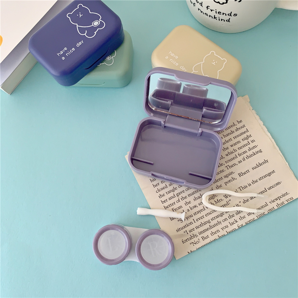 Personalized Backpack Little Bear Cosmetic Contact Lens Dual-Compartment Case 3