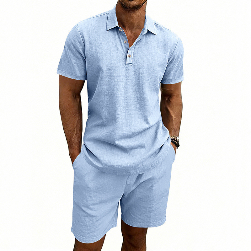 Linen Casual Mens Loose Short-Sleeve Shorts Set