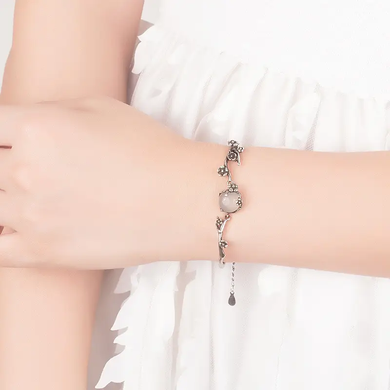 Moon Shadow Hanmei Plum Bracelet Women's Fashion Plated Ancient Thai Silver