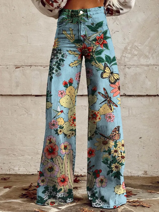 Plus Size Women's Casual Pants Thin Imitation Denim Wide Leg Awp1A242511D - Shop at LoveMi