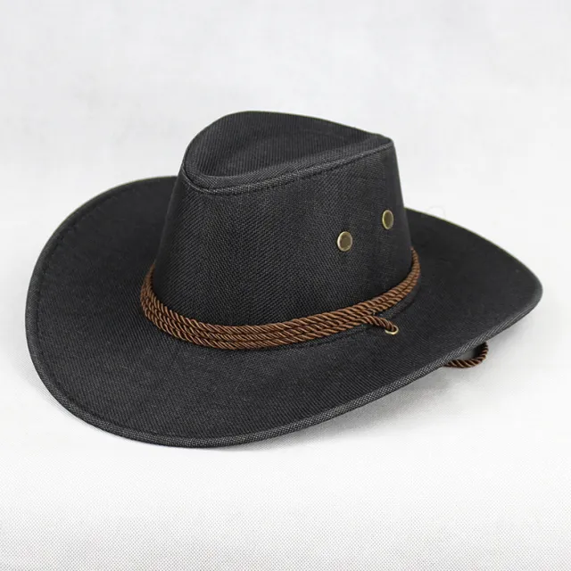 Western Denim Male Hat Double sided Suede Sun Hat Female Horse Riding Hat Linen Top Black - Shop at LoveMi