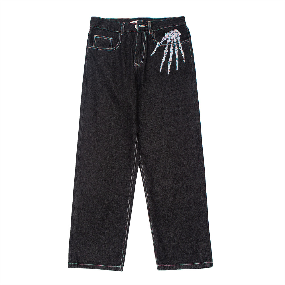 Title 2, Mens Dark Skeleton Embroidery Jeans, Comfortab...